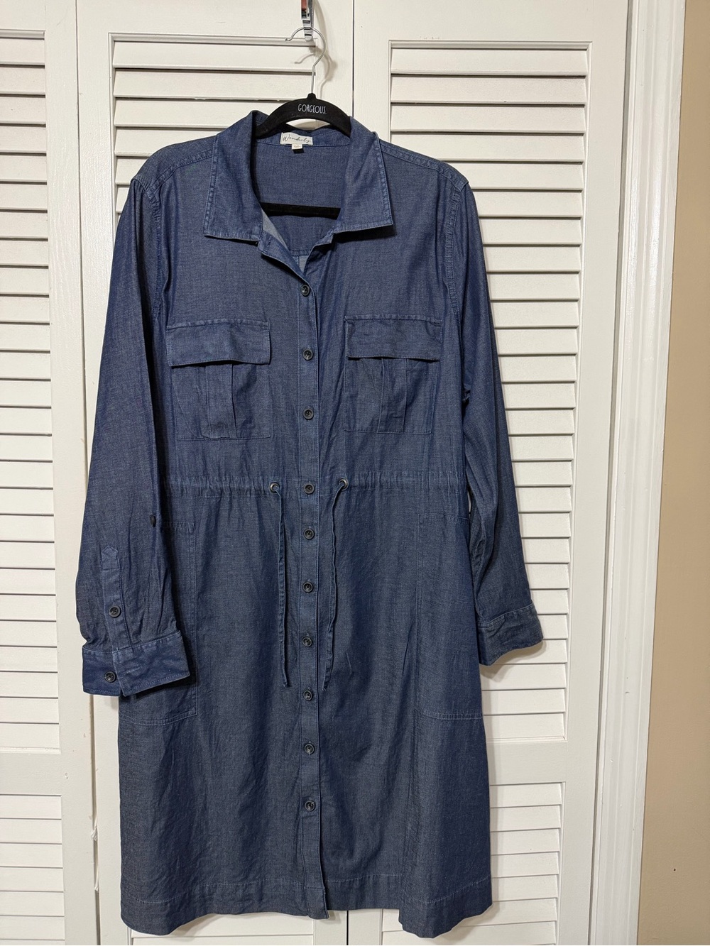 Wonderly Denim-Style Long Sleeve Shirt Dress in Blue